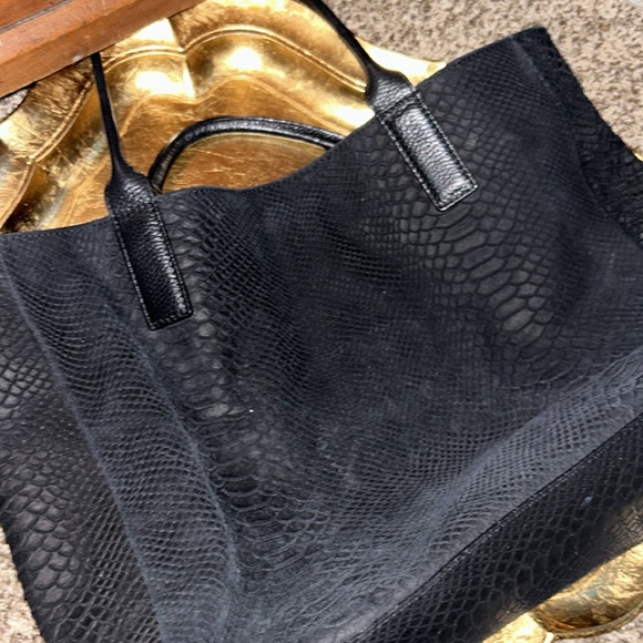 J. McLaughlin Black Suede Tote | Python Embossed | Leather Handles - Picture 5 of 10